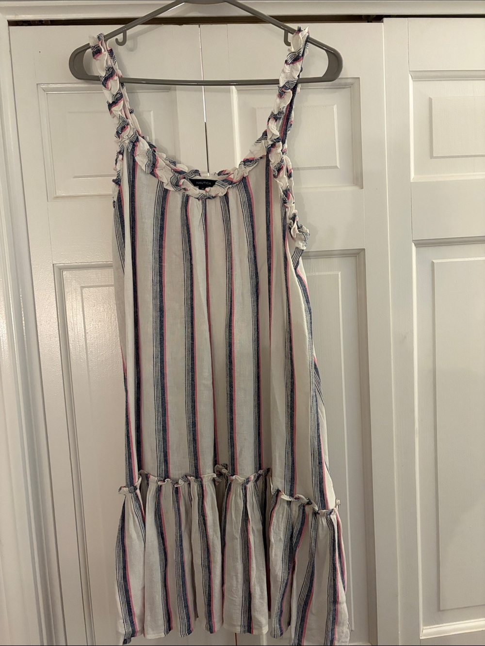 Nautica White Midi Sundress with Navy and Pink Stripes
